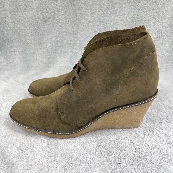 J.Crew MacAlister Womens Bootie Sz 12 Olive Green Suede Leather Wedge Ankle Boot - Picture 1 of 11